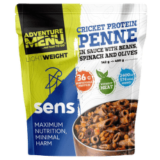 Strava Adventure Menu Cvrččí proteinové penne v omáčce s fazolemi, špenátem a olivami