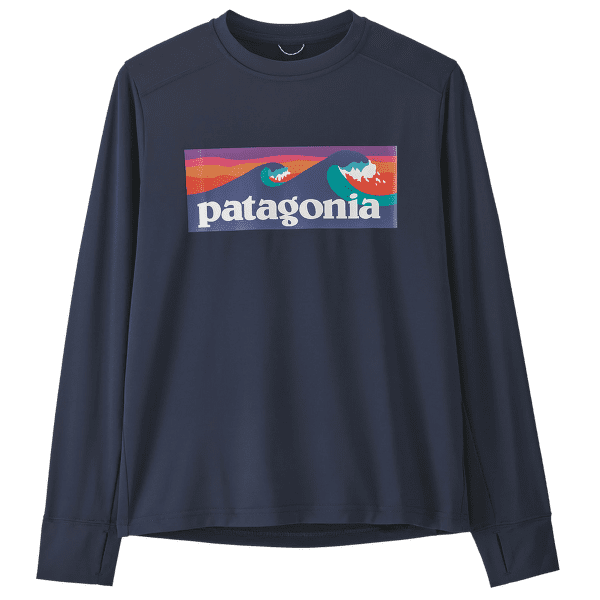 Tričko dlhý rukáv Patagonia Long-Sleeved Cap Silkweight T-Shirt Kids Boardshort Logo: New Navy